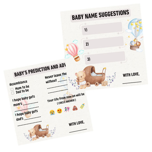 Baby Name Suggestion and Baby Advice And Prediction Cards, Teddy Bear Para Theme