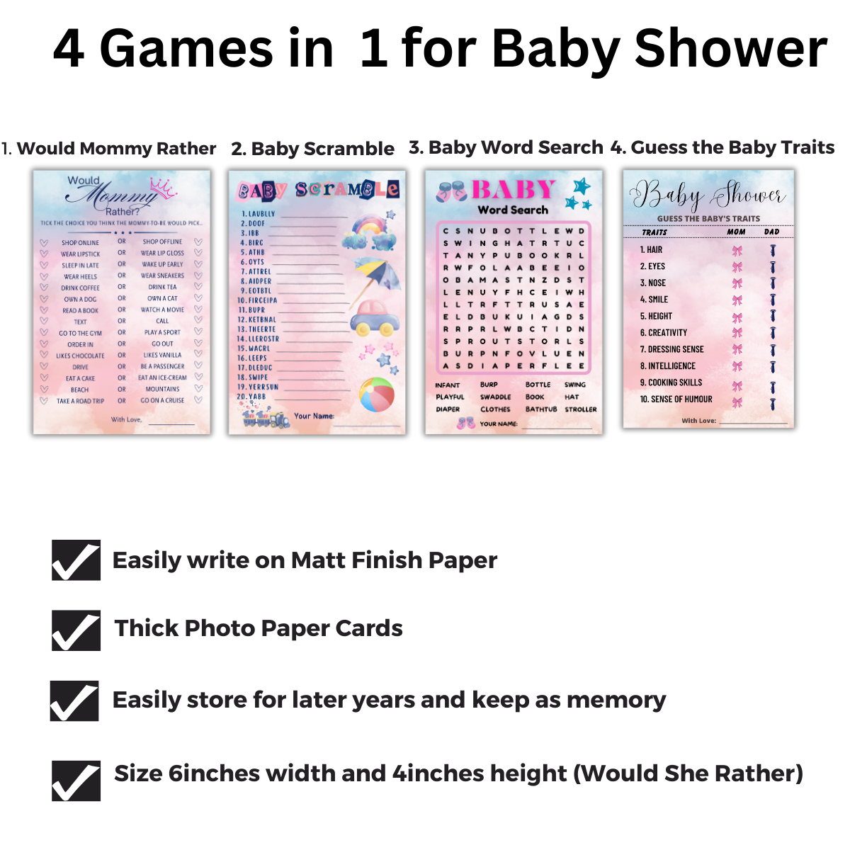 4 in 1 Games- Baby Combo Cards