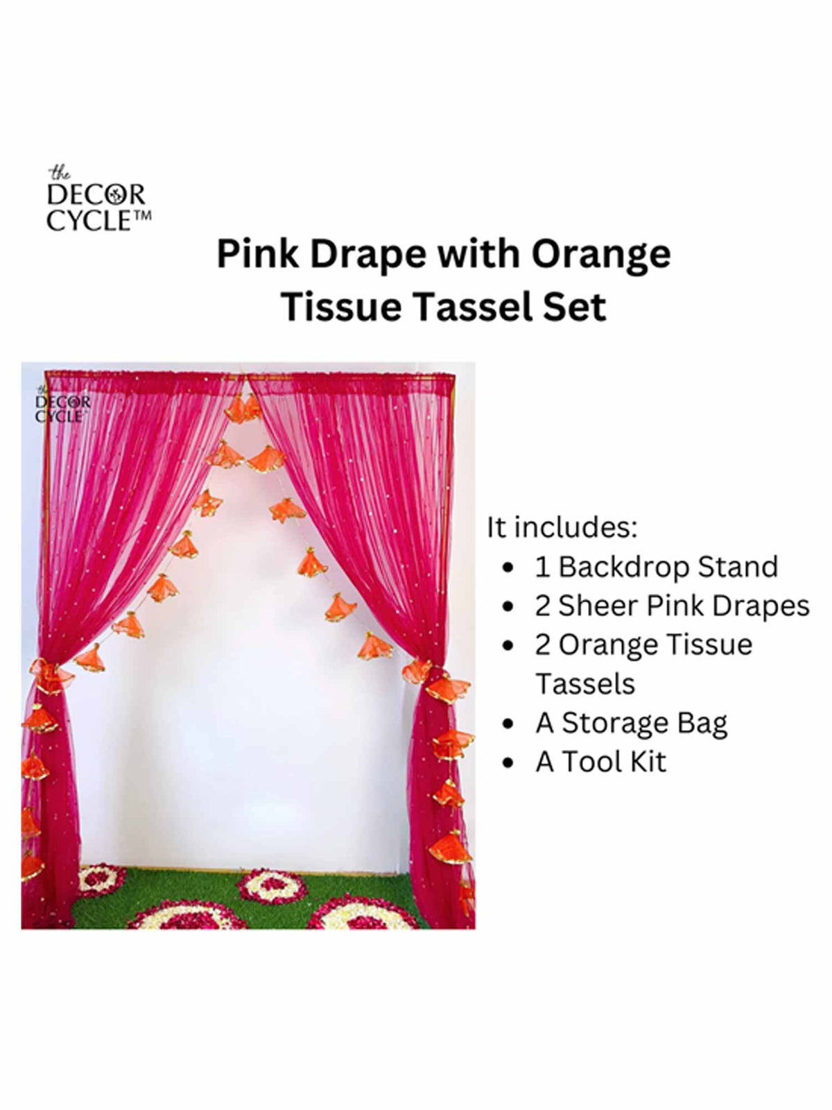 Pink Drape with Orange Tissue Tassels Set - The Decor Cycle