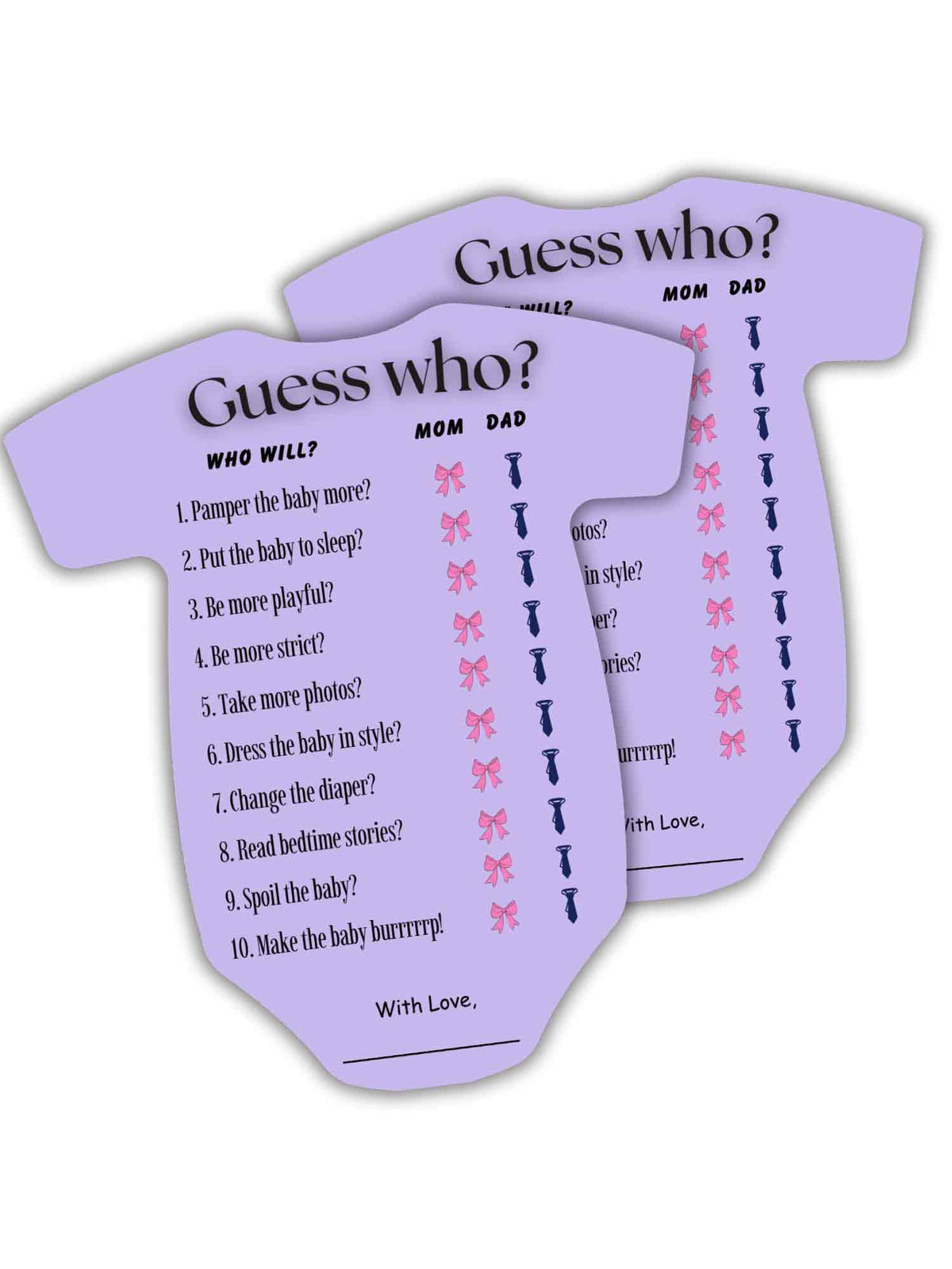 Guess Who Cards (Romper Shape)