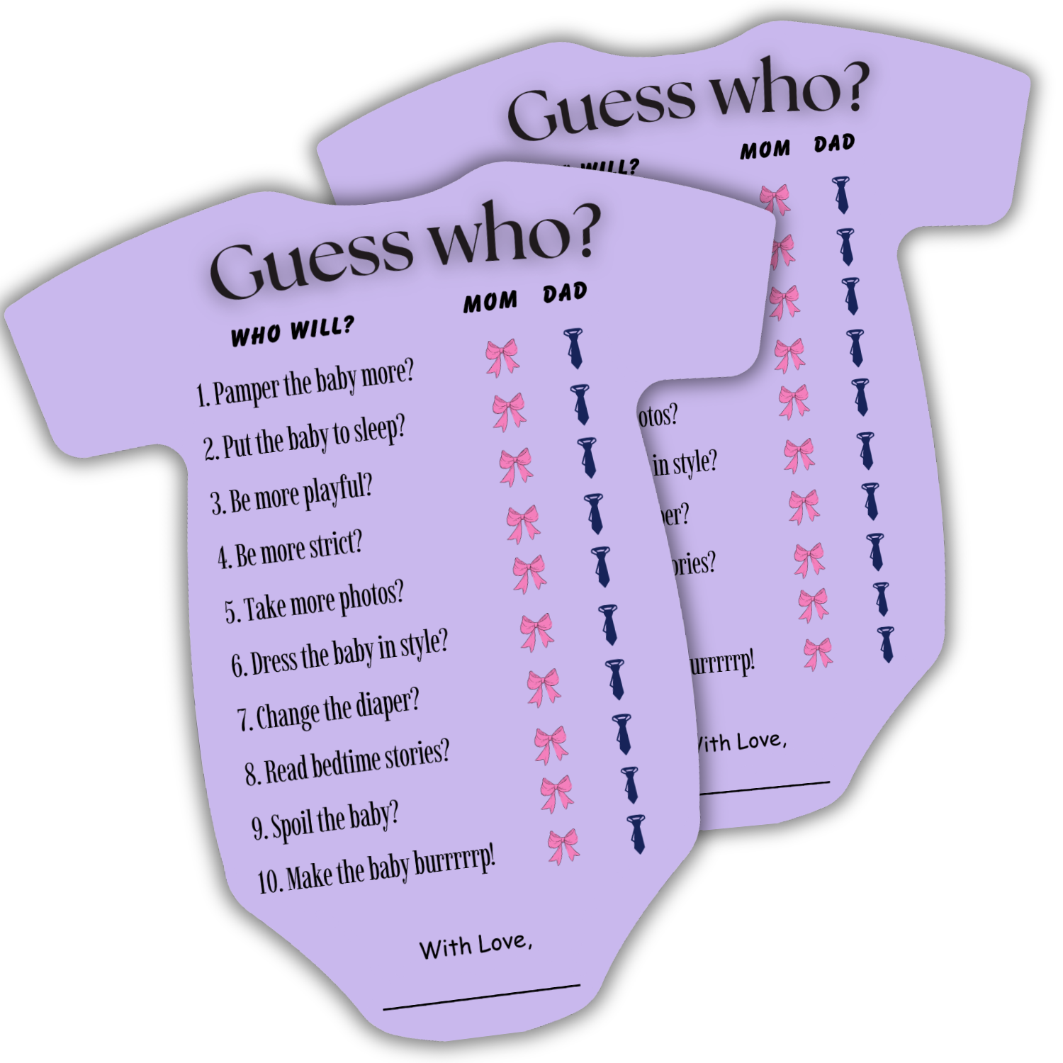 Guess Who Cards (Romper Shape) - The Decor Cycle