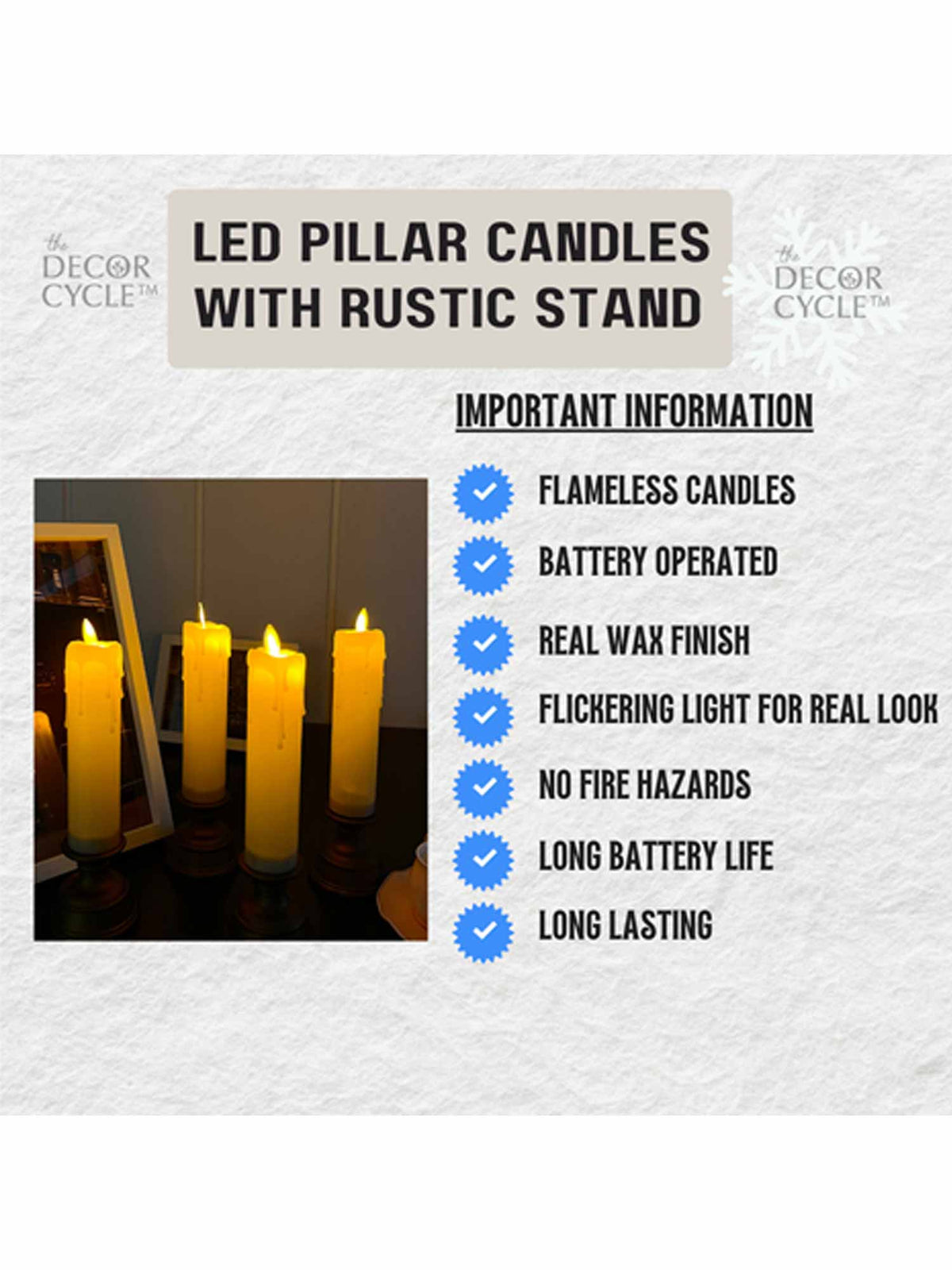 LED Pillar Candles with Rustic Stand
