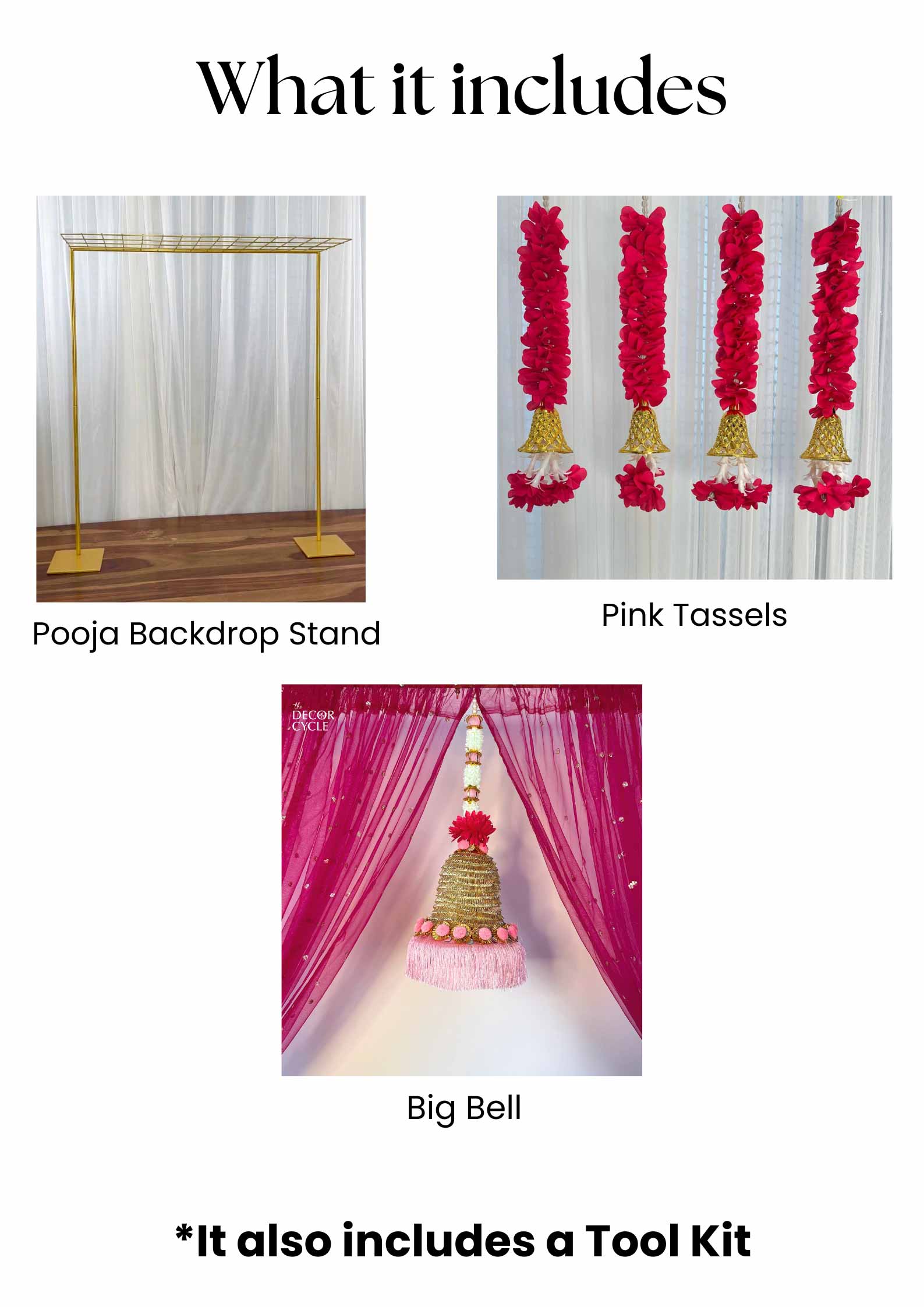 Pink Tassels and Bell Pooja Decor Set - The Decor Cycle