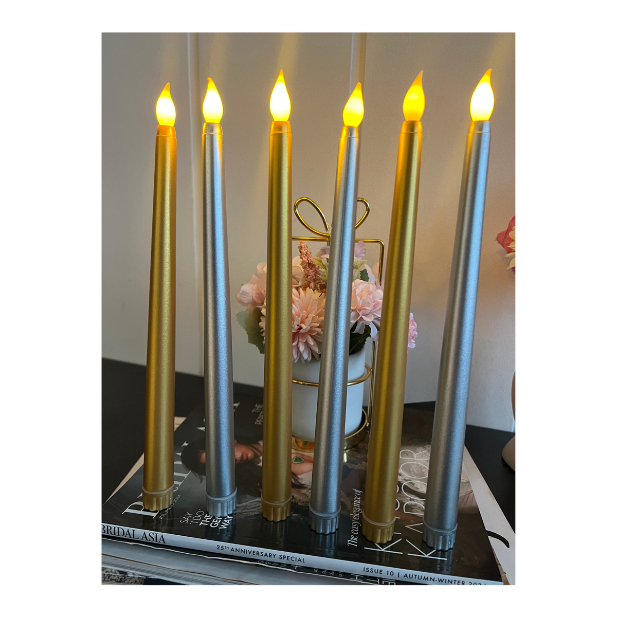 Silver and Gold Tapered Candles Combo