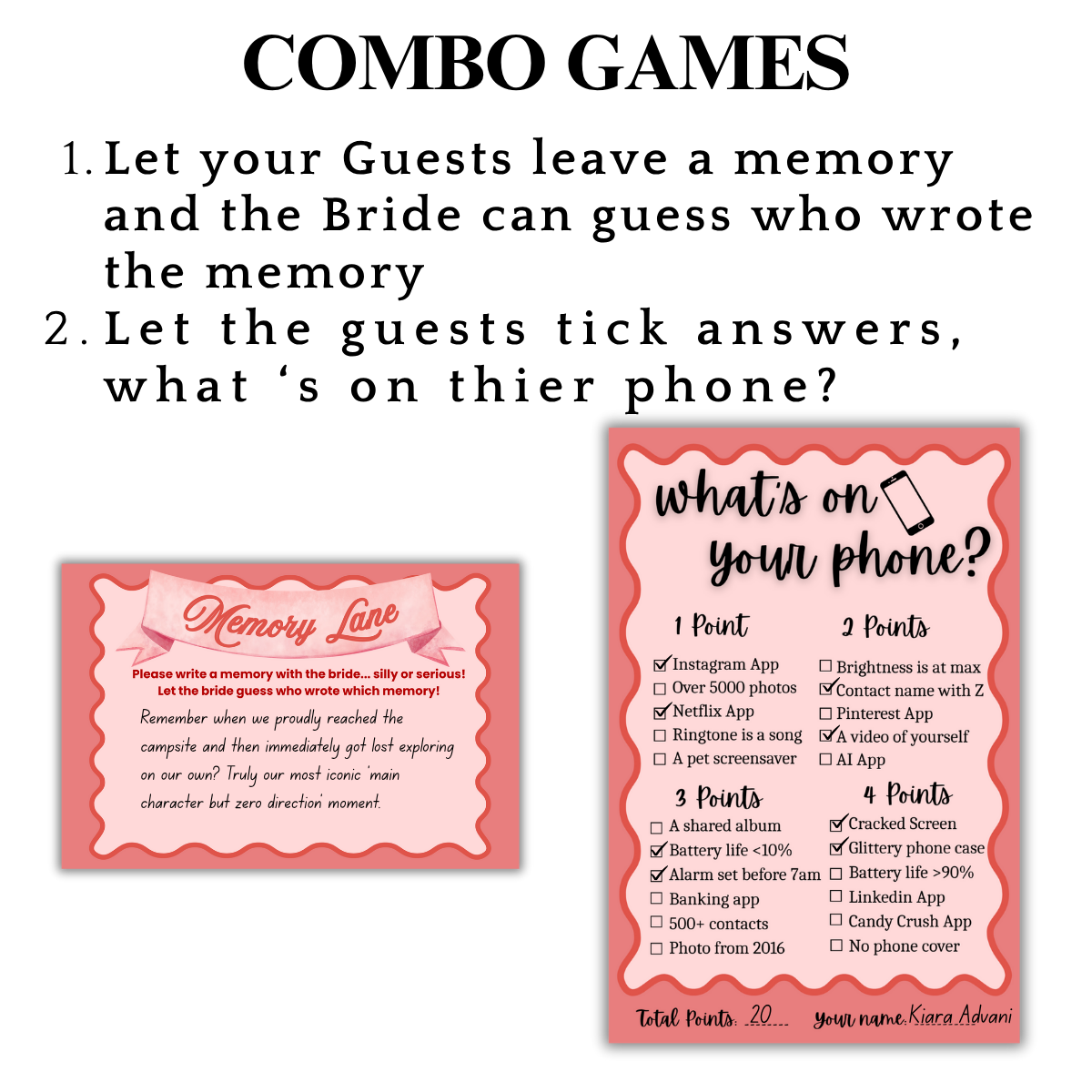 Memory Cards and What's on your Phone Combo