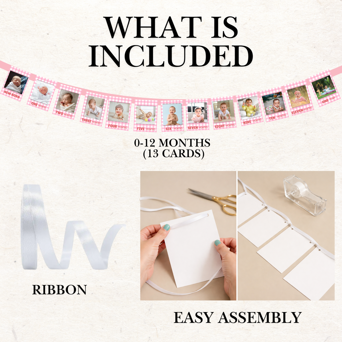 Baby First Birthday Photo Banner – Monthly Milestone Garland (0–12 Months)