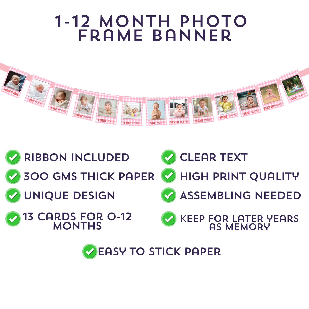 Baby First Birthday Photo Banner – Monthly Milestone Garland (0–12 Months)