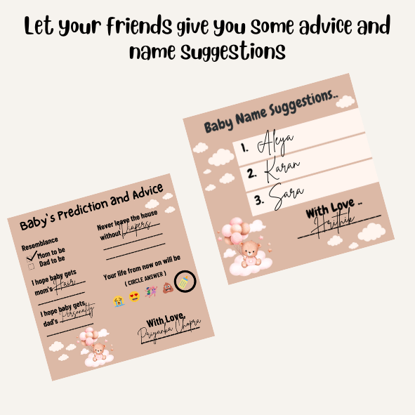 Baby Name Suggestion and Baby Advice And Prediction Cards, Teddy Bear Theme - The Decor Cycle