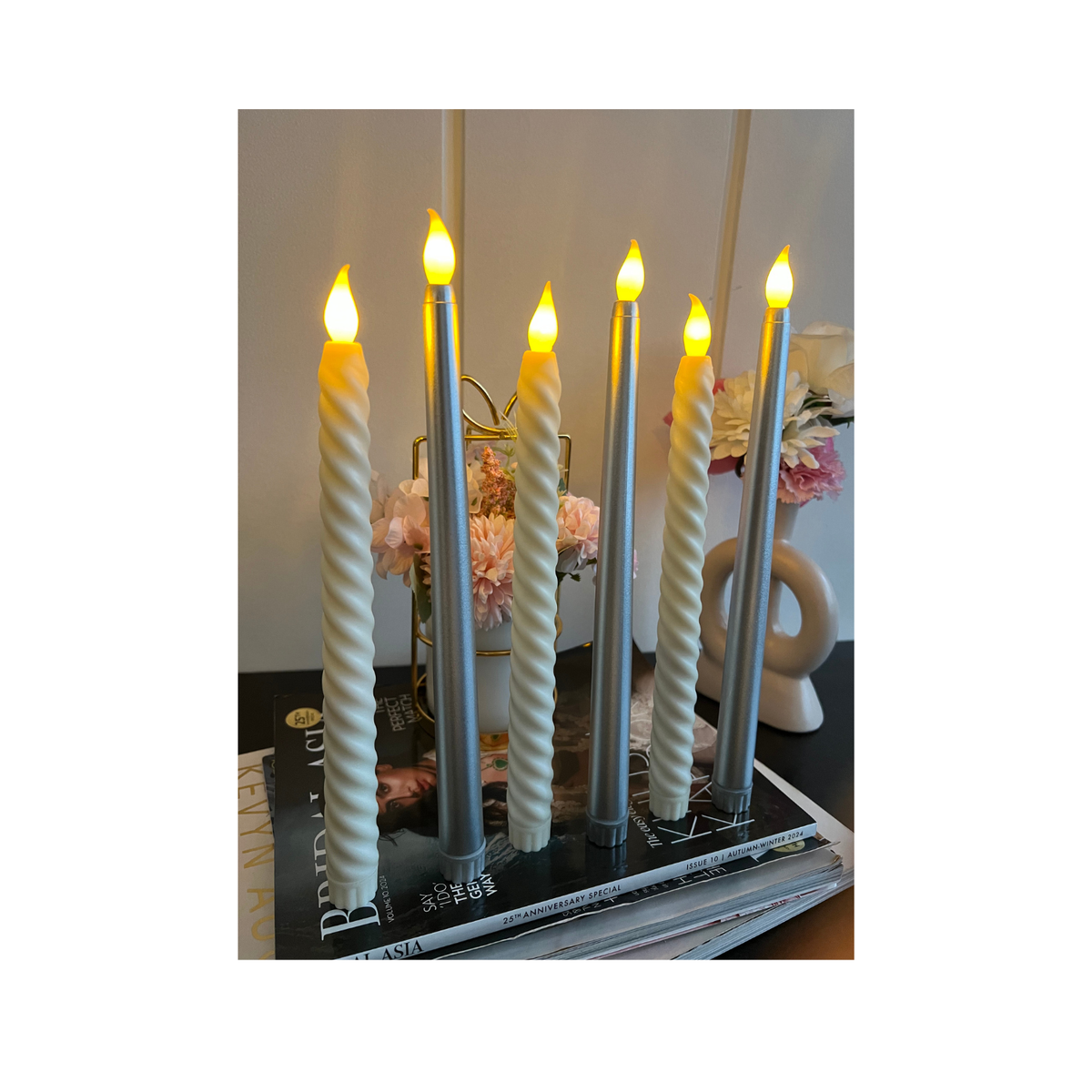 Silver and Spiral Candles Combo