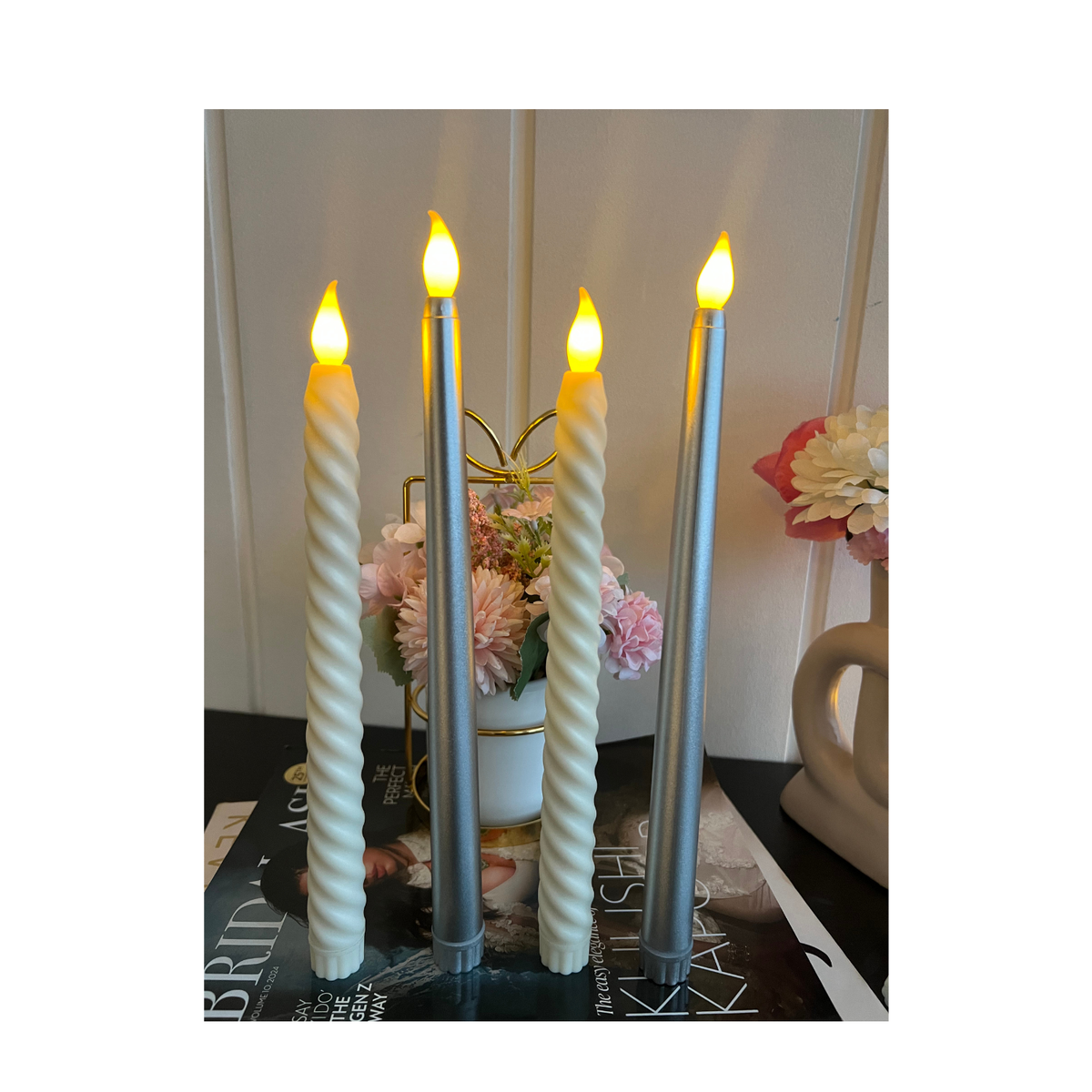 Silver and Spiral Candles Combo