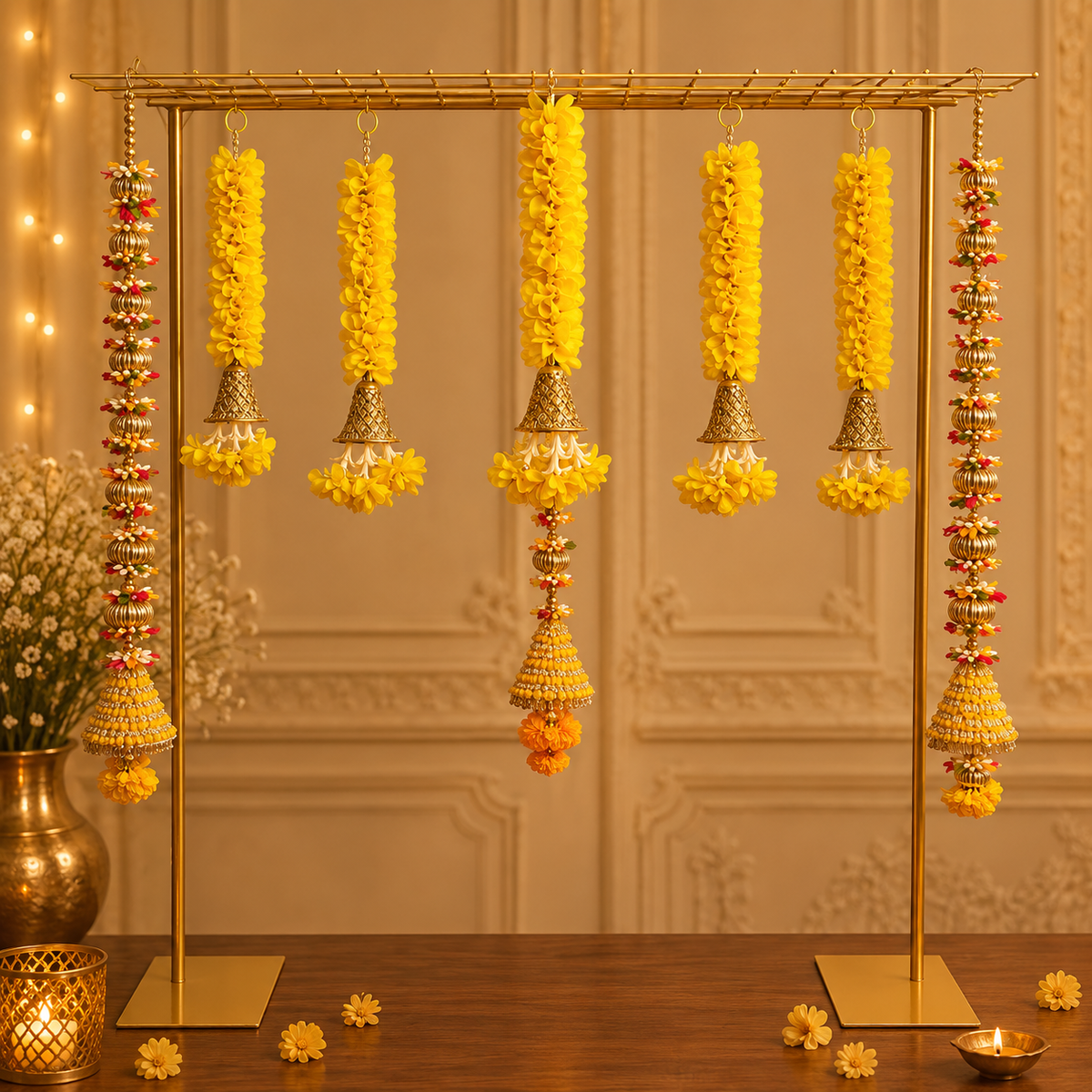 Yellow Tassels Pooja Decor Set