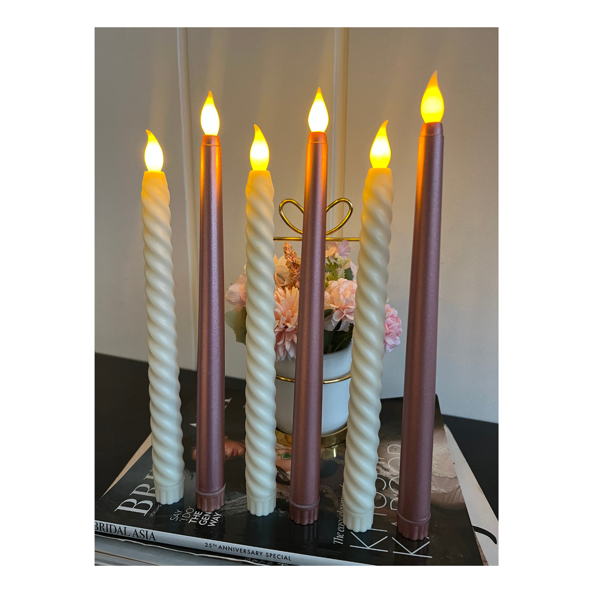 Rose Gold and Spiral Candles Combo