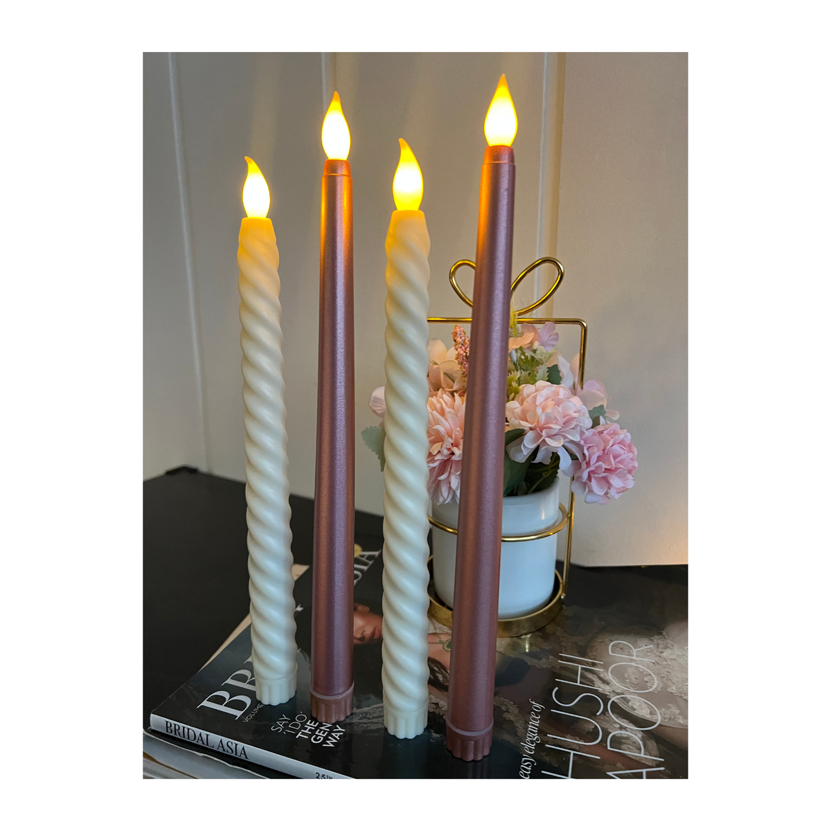 Rose Gold and Spiral Candles Combo