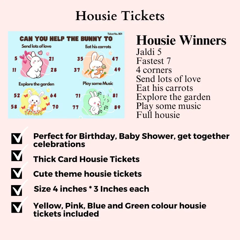 Housie/Tambola/Bingo Tickets Bunny Theme - The Decor Cycle