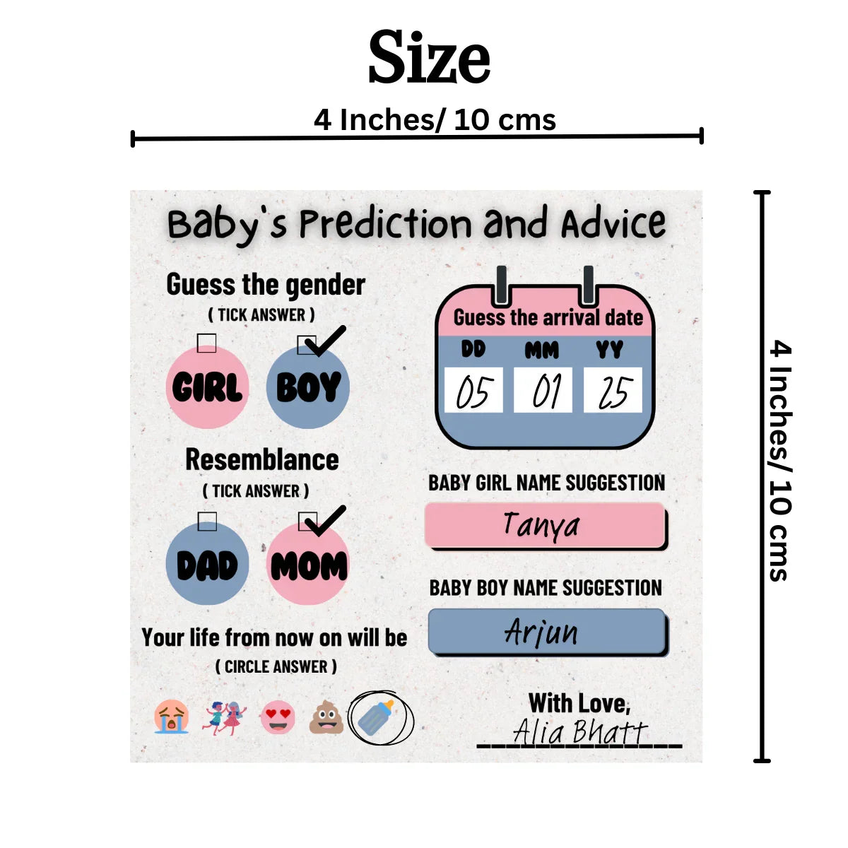 Baby Prediction, advice and Name Suggestion Cards - The Decor Cycle