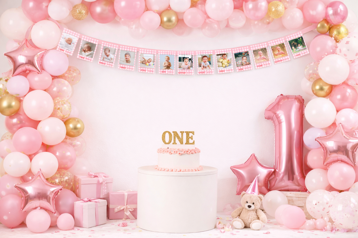 Baby First Birthday Photo Banner – Monthly Milestone Garland (0–12 Months)