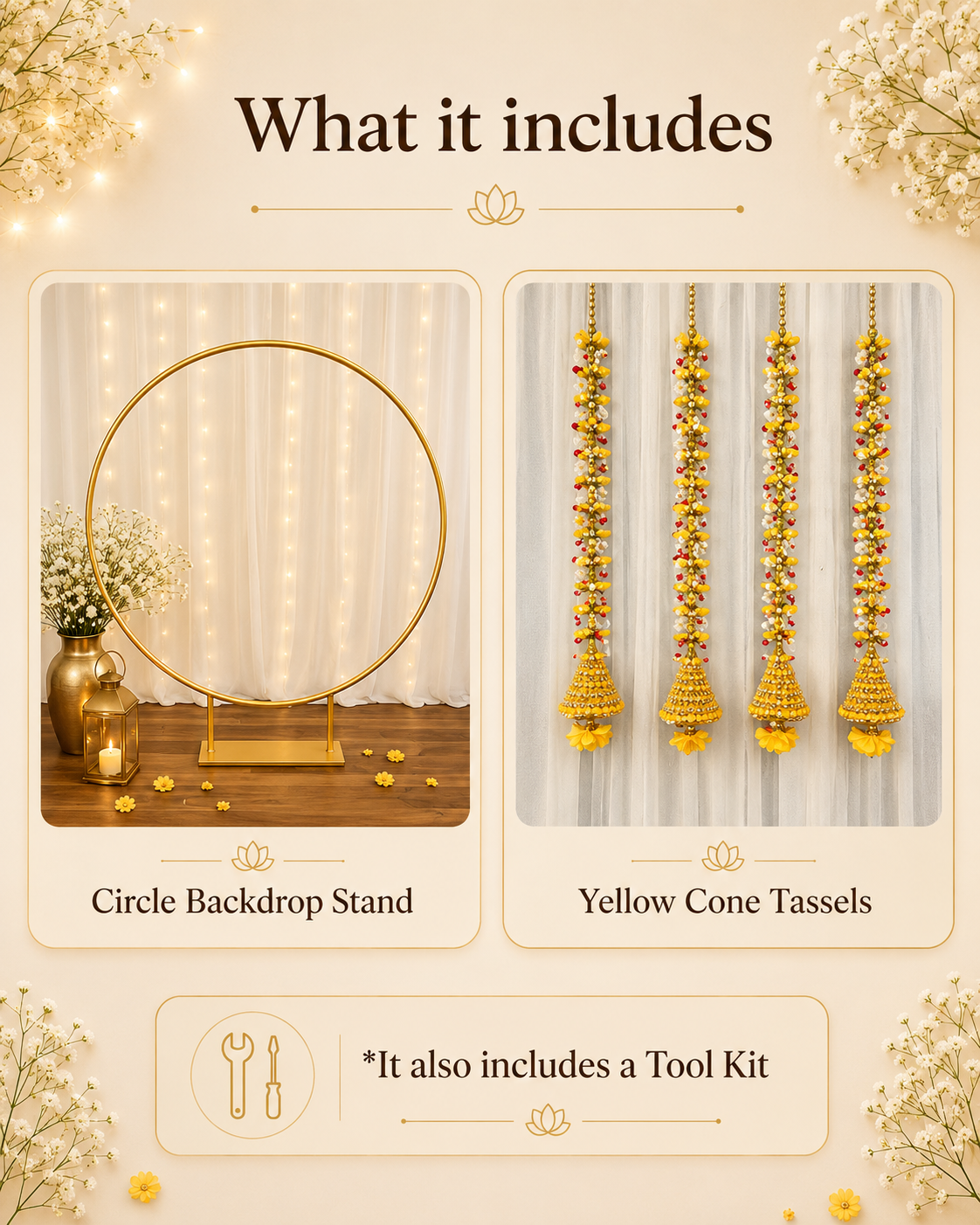 Yellow Cone Tassels Circle Decor Set