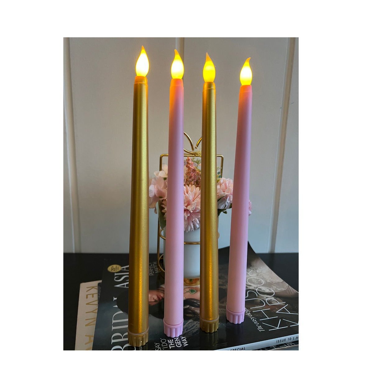 Pink and Gold Tapered Candles
