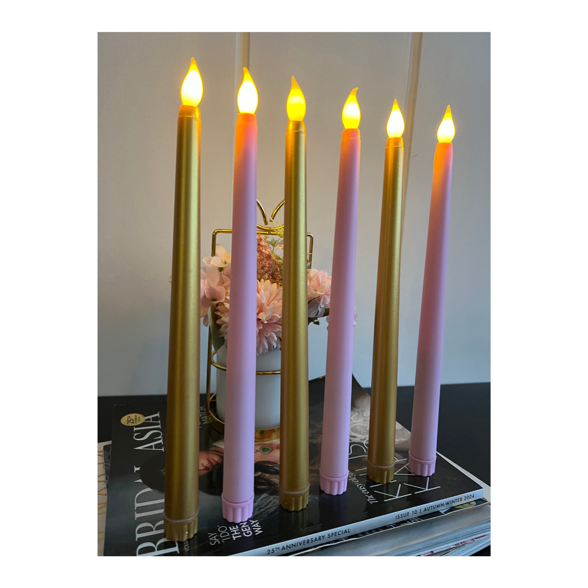 Pink and Gold Tapered Candles