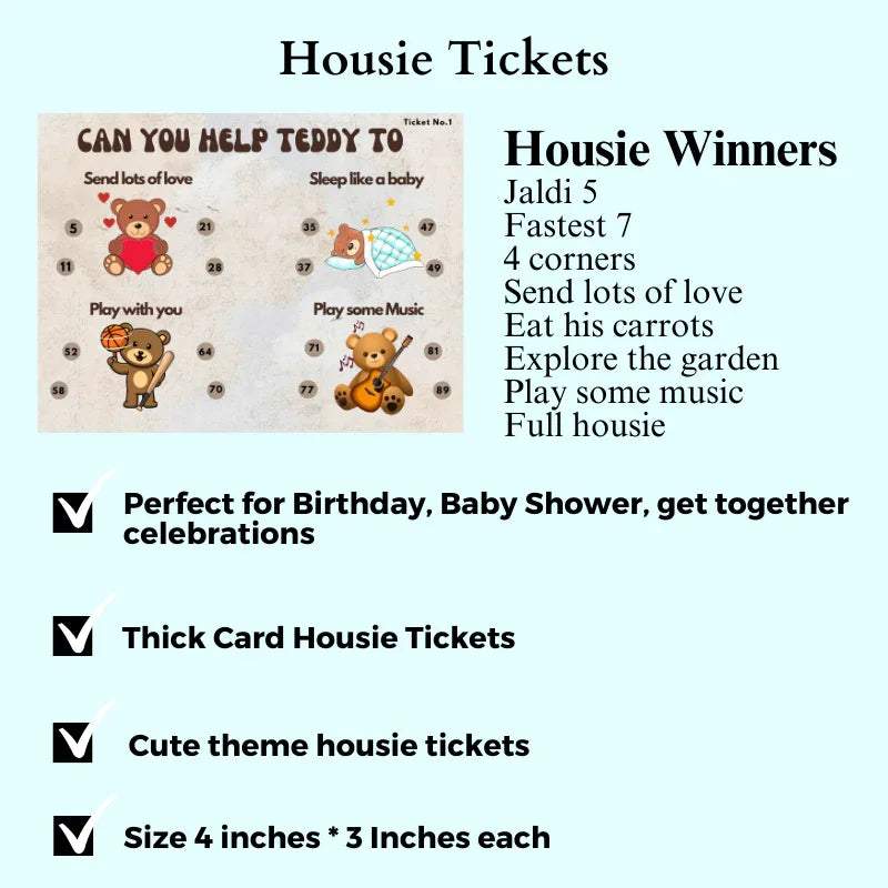 Housie/Tambola/Bingo Tickets Teddy Theme - The Decor Cycle