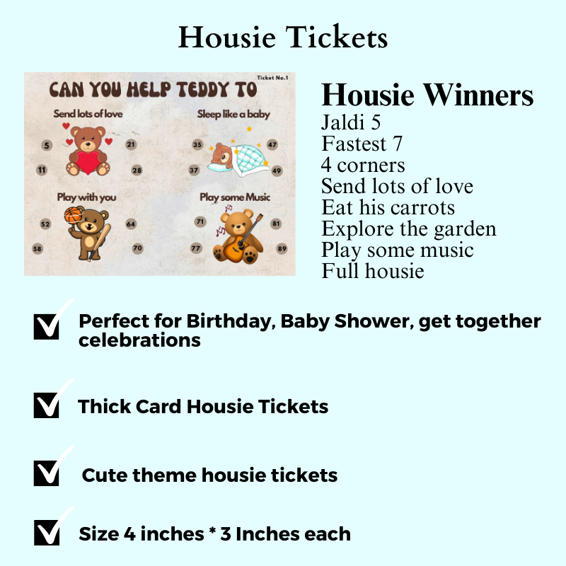 Housie/Tambola/Bingo Tickets Teddy Theme