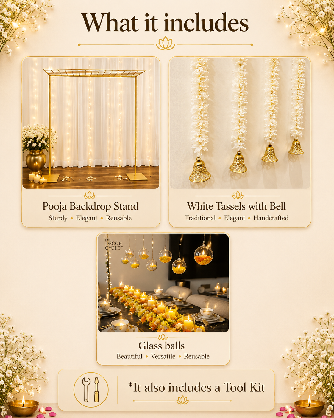 White Tassels with Glass Balls Decor Set