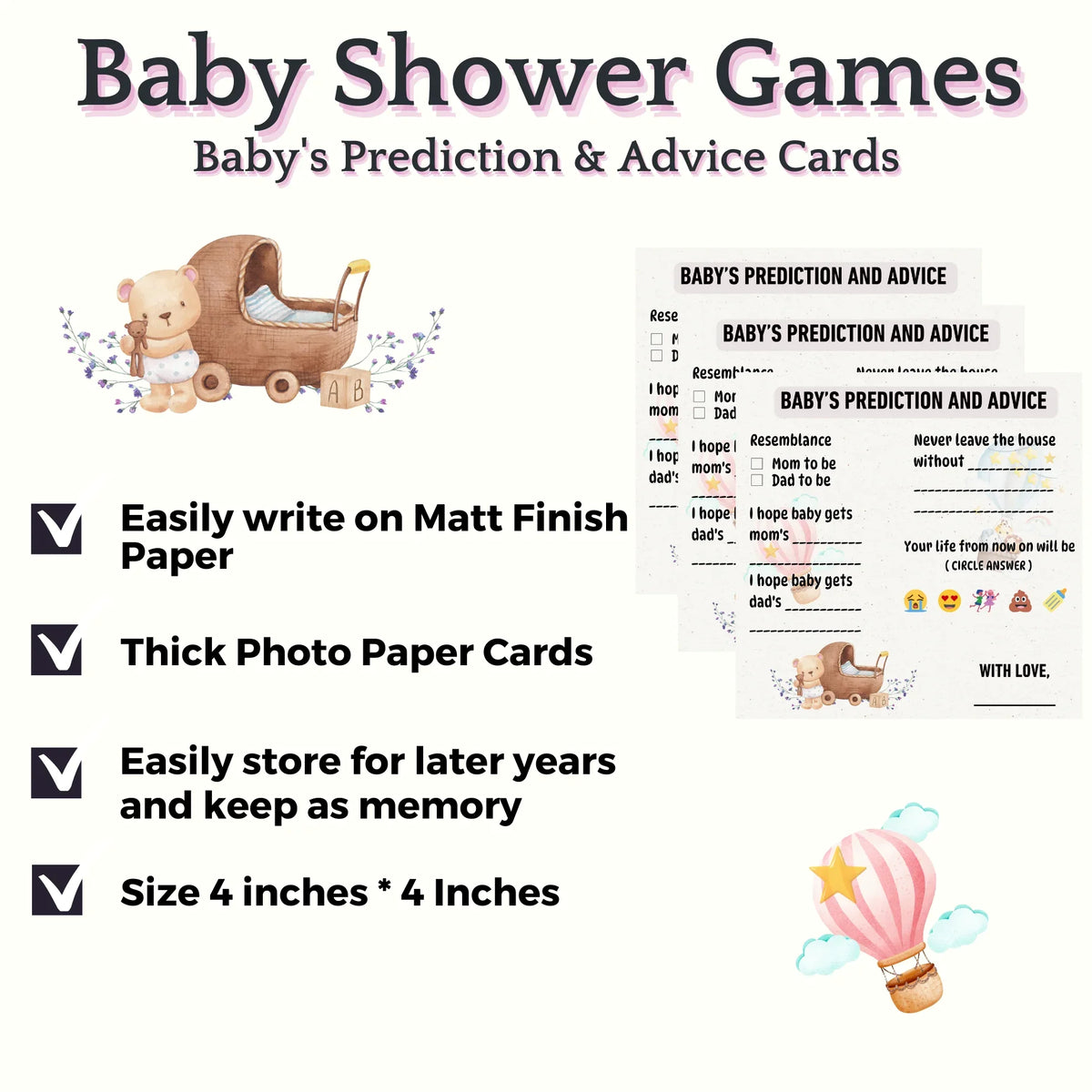 Baby's Prediction and Advice Cards, Teddy Bear Para Theme - The Decor Cycle