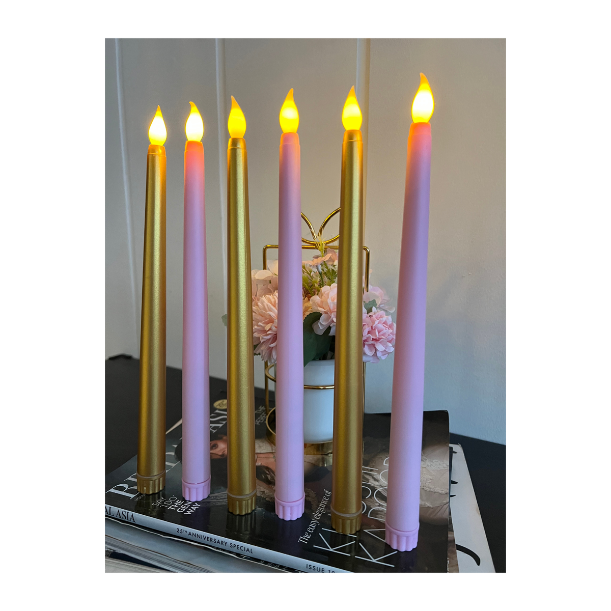 Pink and Gold Tapered Candles