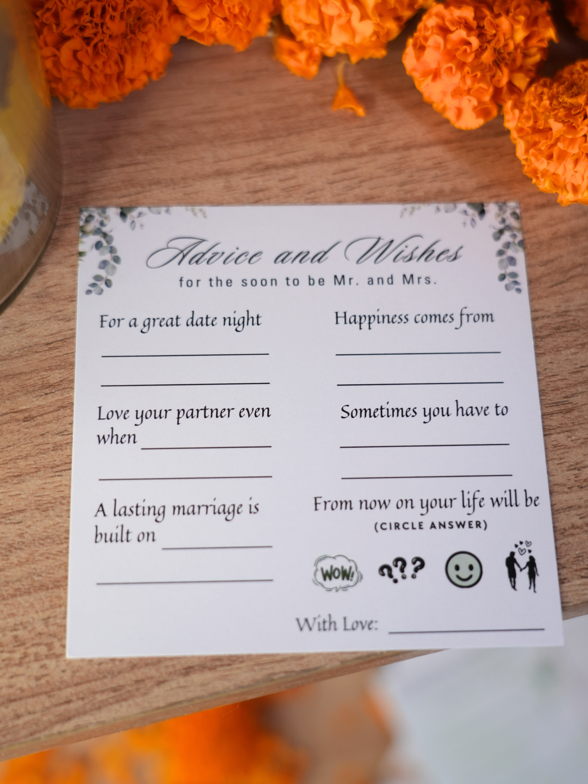 Advice and wishes for the couple to make your Wedding