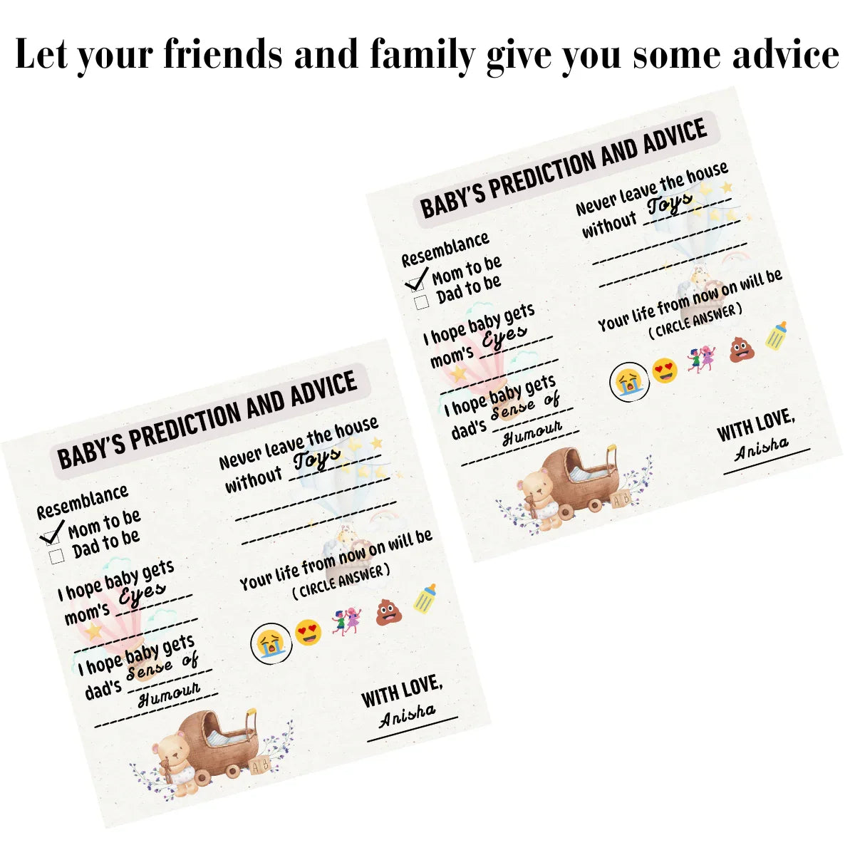 Baby's Prediction and Advice Cards, Teddy Bear Para Theme - The Decor Cycle