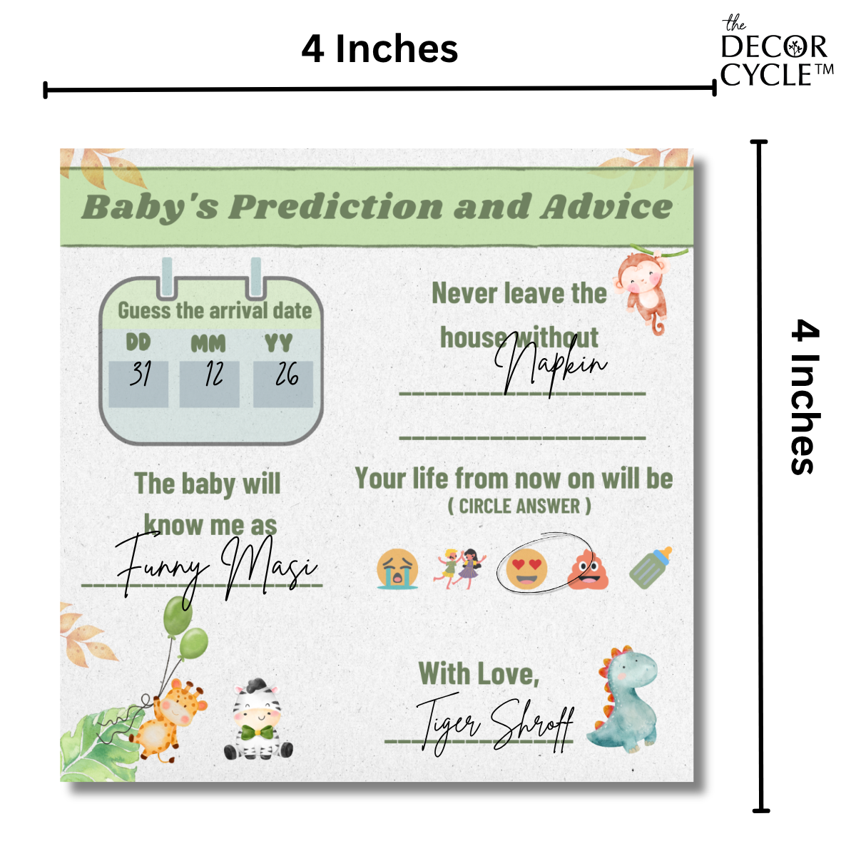 Safari Theme Baby Shower Prediction and Advice Cards