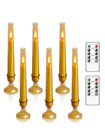 Flameless Gold Taper Candles with Remote & Timer – Battery LED Candles (Set of 6)