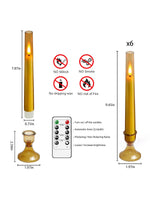 Flameless Gold Taper Candles with Remote & Timer – Battery LED Candles (Set of 6)