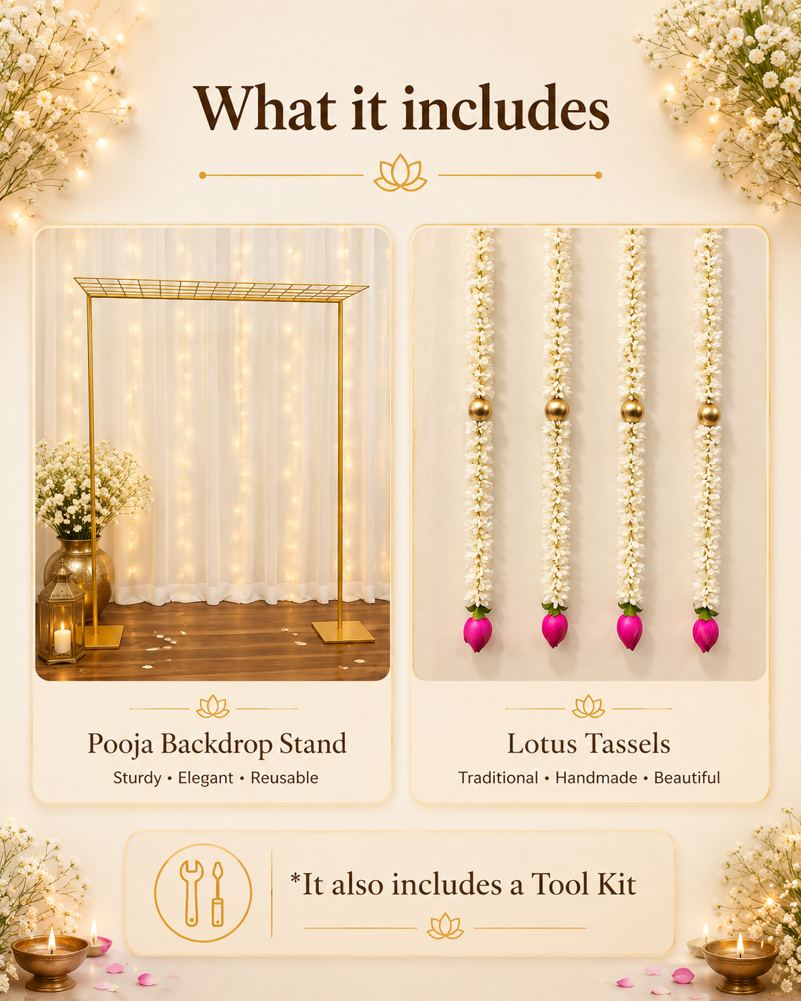 Lotus Tassels Pooja Decor Set