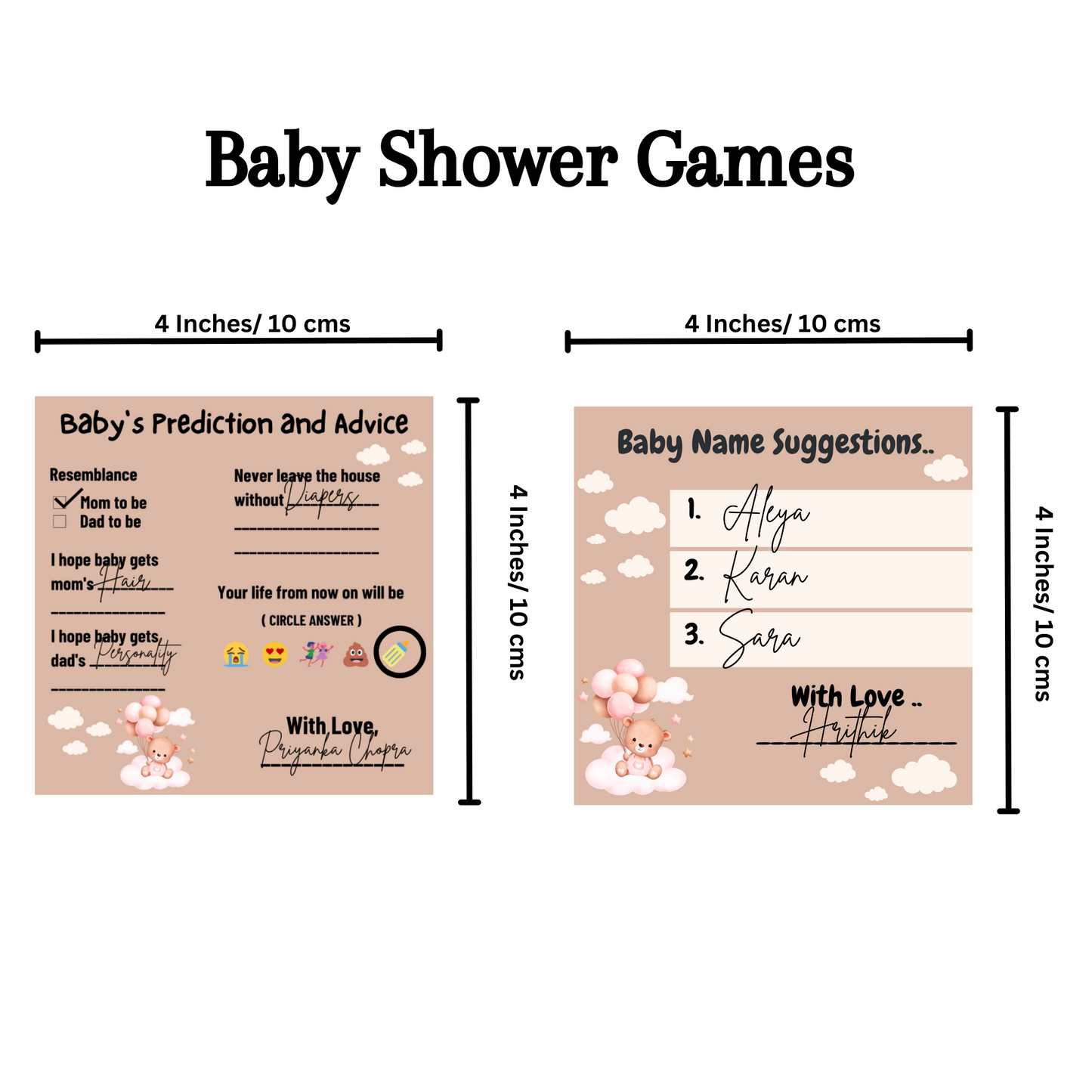 Baby Name Suggestion and Baby Advice And Prediction Cards, Teddy Bear Theme