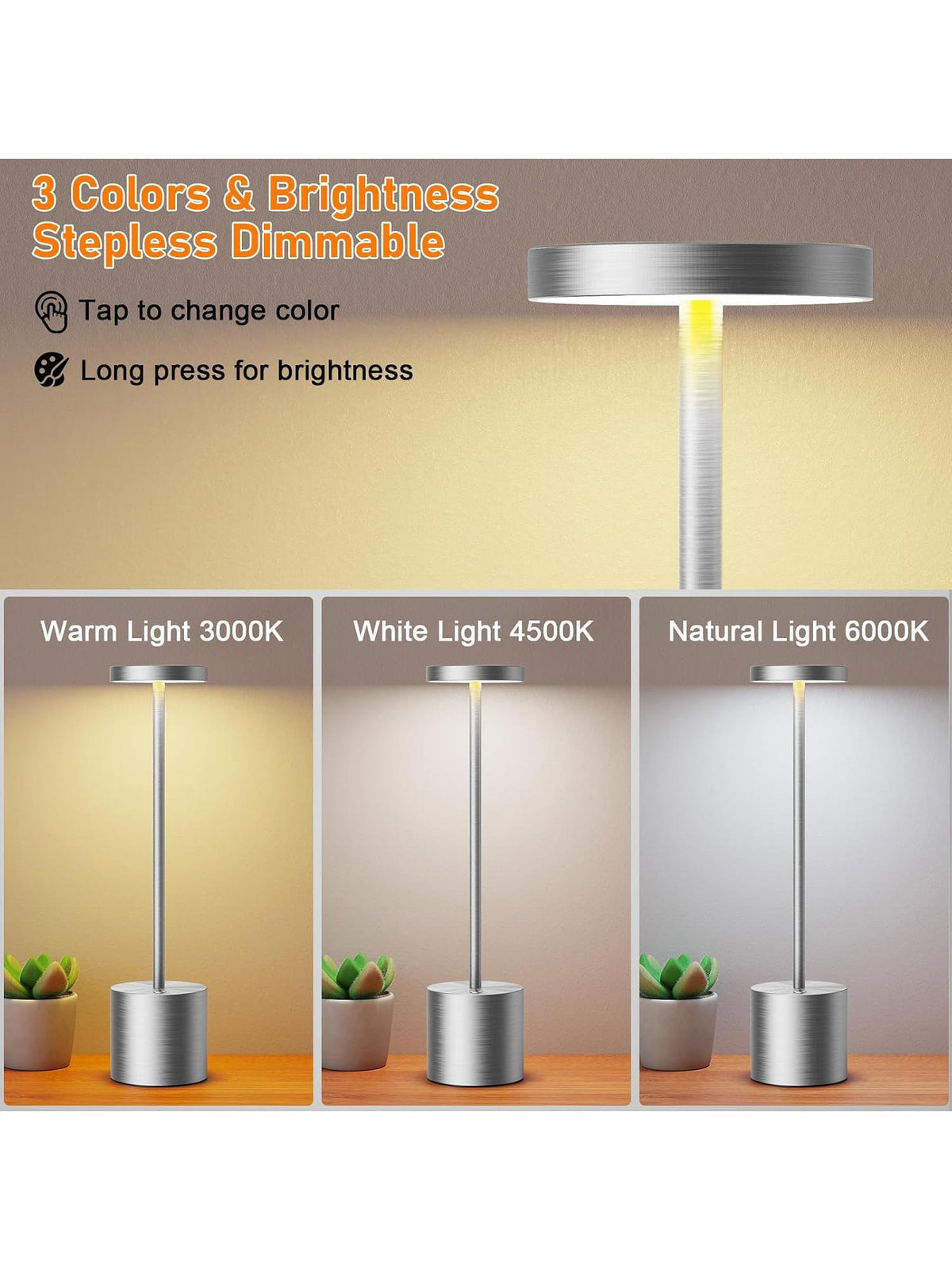 Cordless LED Table Lamp – Rechargeable Touch Lamp with Dimming & 3 Colour Modes (2 Pack)