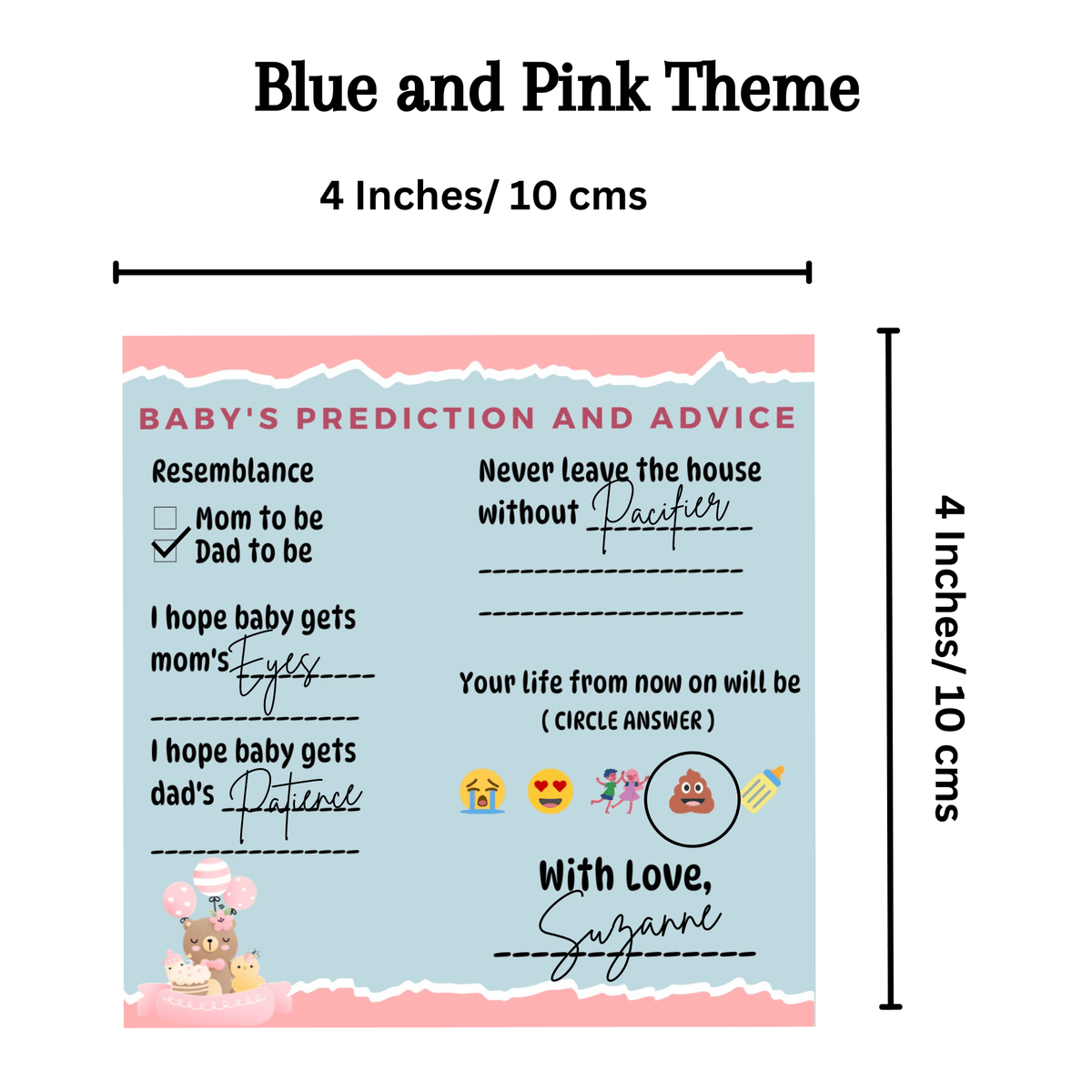 Baby's Prediction and Advice Cards, Blue and Pink Theme - The Decor Cycle
