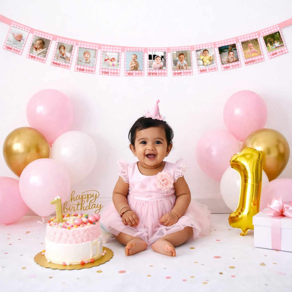 Baby First Birthday Photo Banner – Monthly Milestone Garland (0–12 Months)
