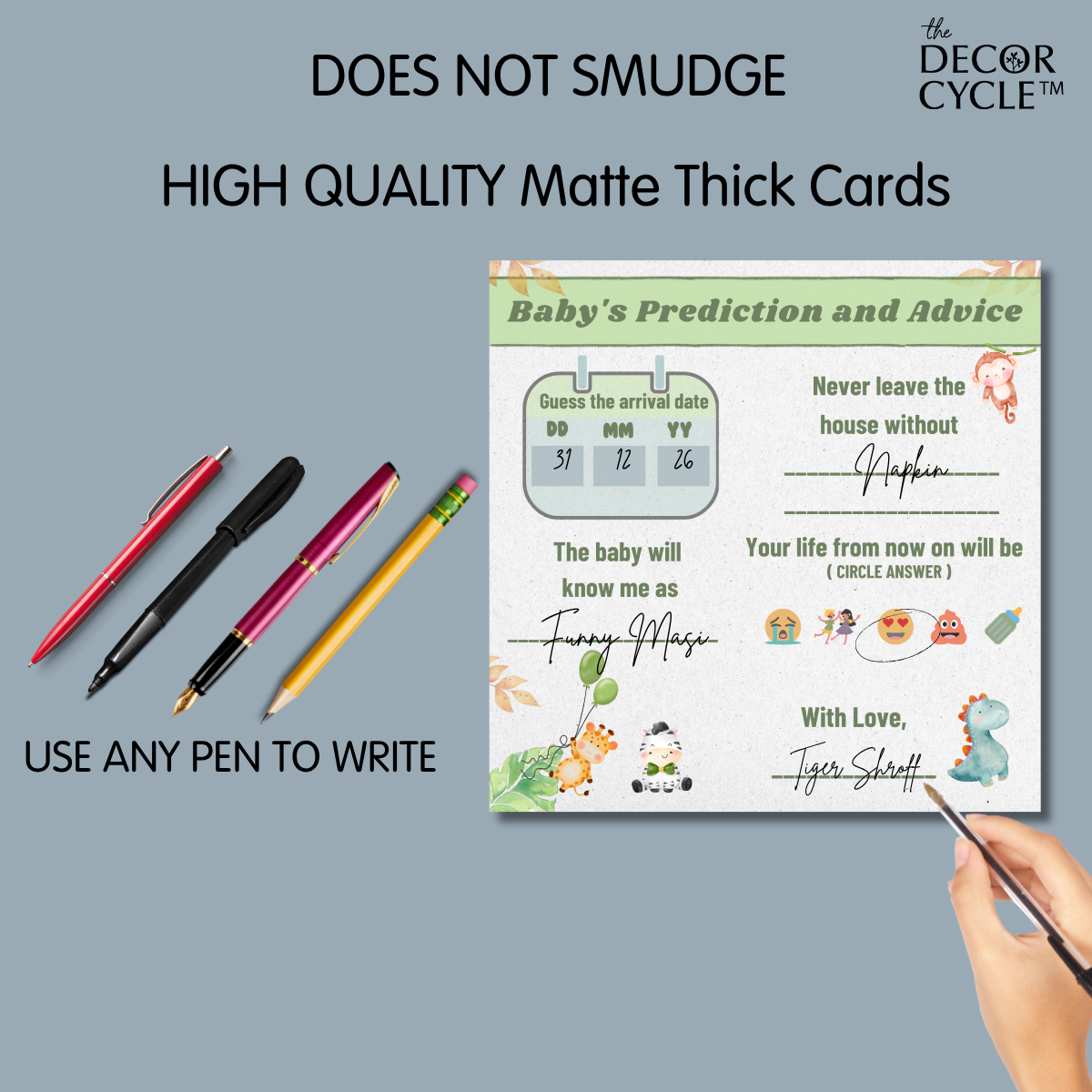 Safari Theme Baby Shower Prediction and Advice Cards