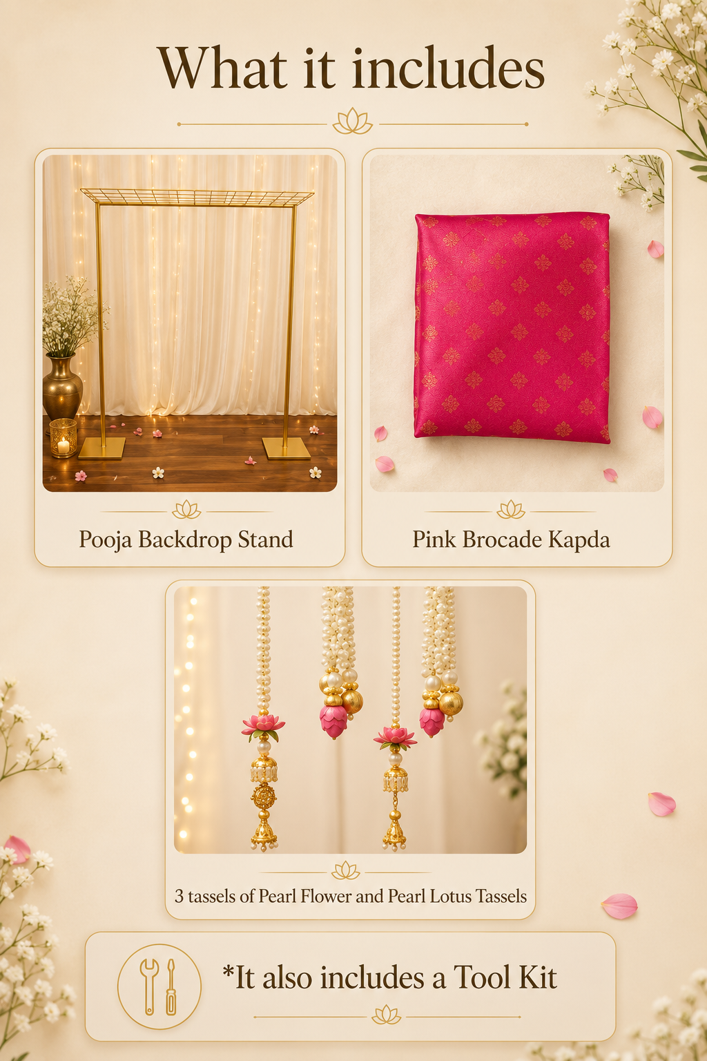 Pink Brocade Cloth With Pearl Tassels