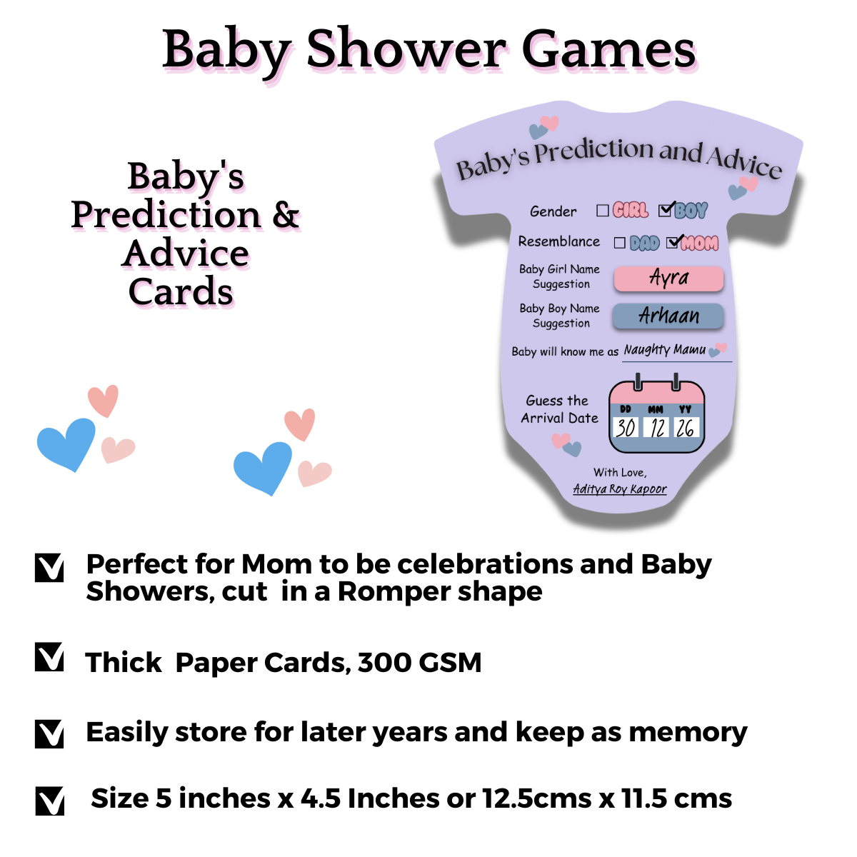 Baby Shower Cards (Romper Shape, Purple)