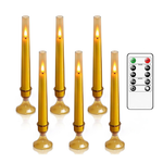 Flameless Gold Taper Candles with Remote & Timer – Battery LED Candles (Set of 6)