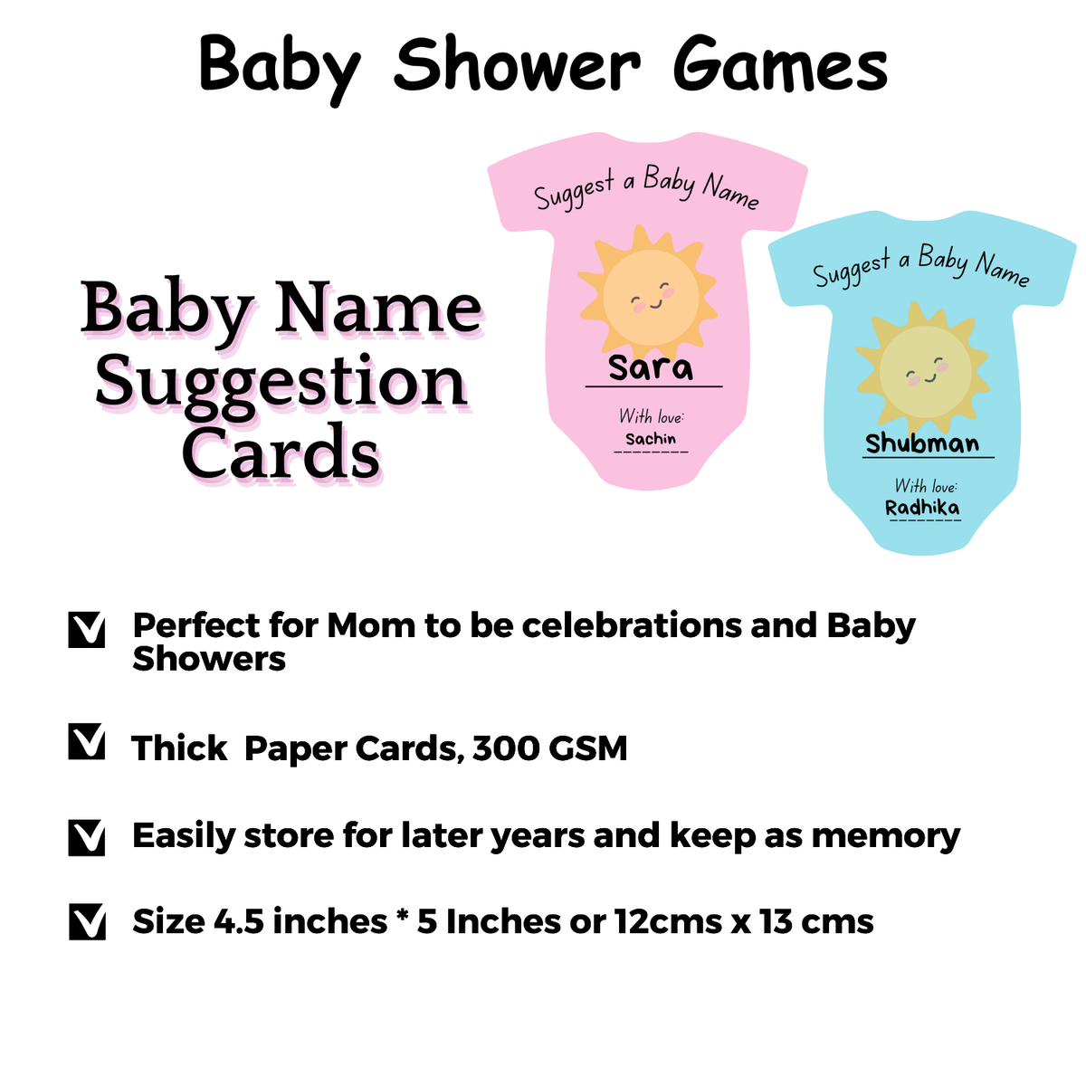 Name Suggestion Cards (Romper Shape, Blue and Pink)