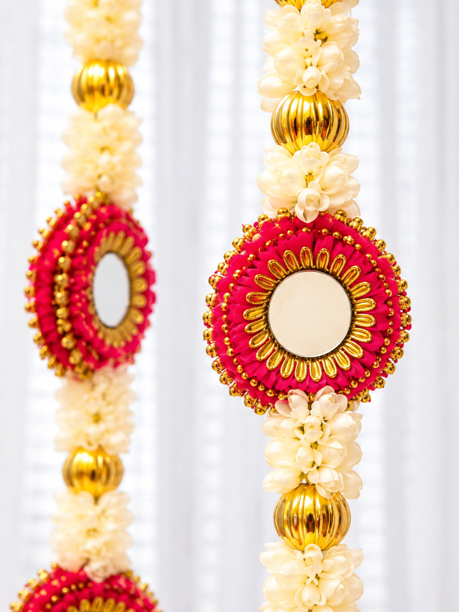 Yellow and Pink Cone Mirror Tassels Combo