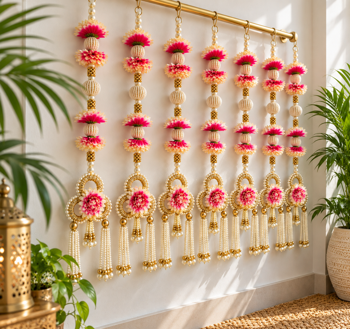 Pink & Gold Floral Pearl Hanging