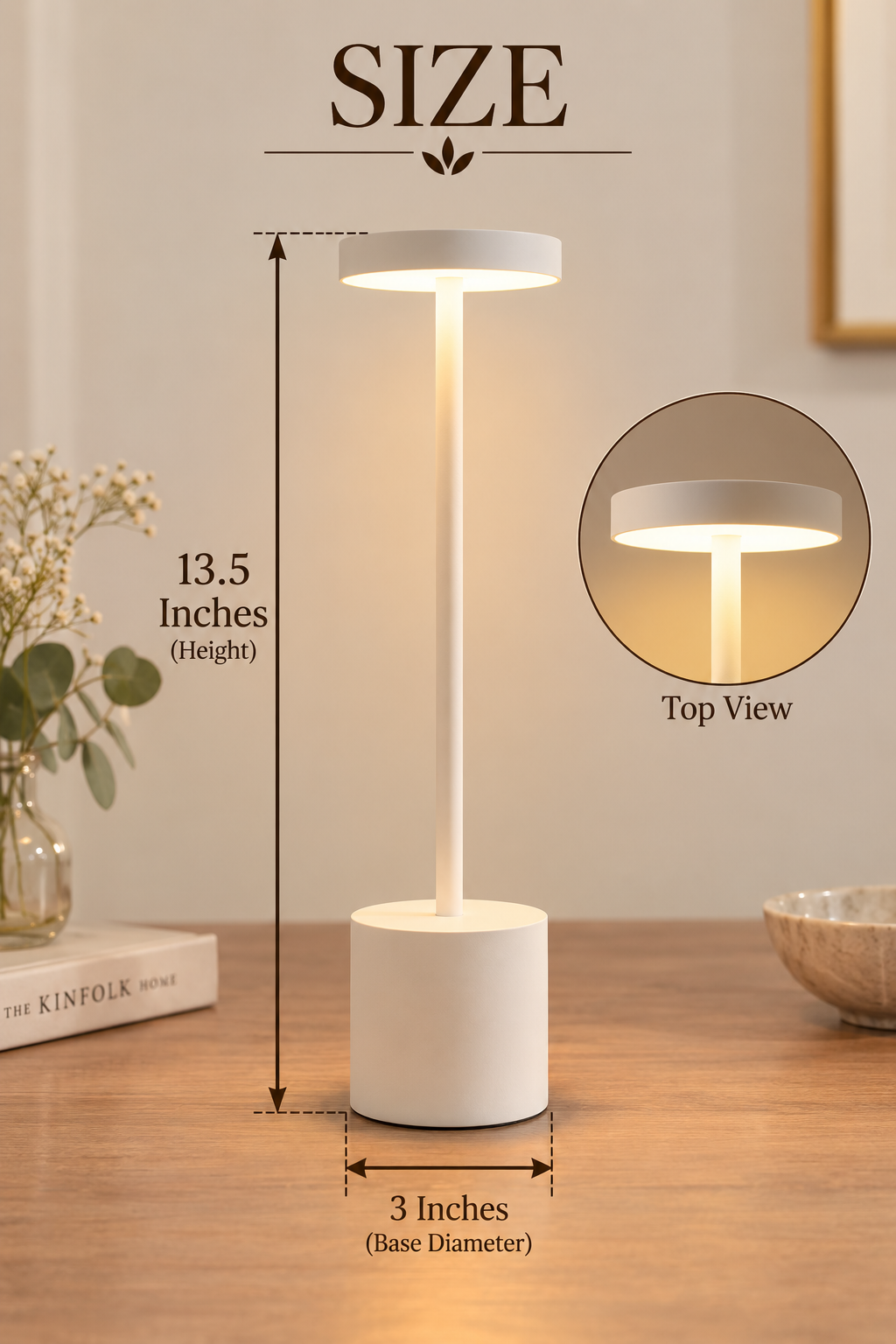 Cordless LED Table Lamp – Rechargeable Touch Lamp with Dimming & 3 Colour Modes (White)
