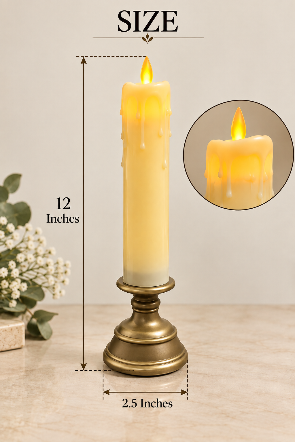 LED Pillar Candles with Rustic Stand