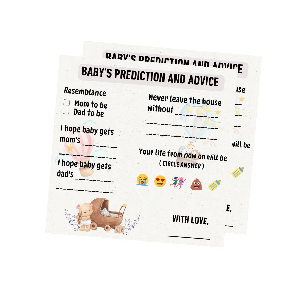 Baby's Prediction and Advice Cards, Teddy Bear Para Theme - The Decor Cycle