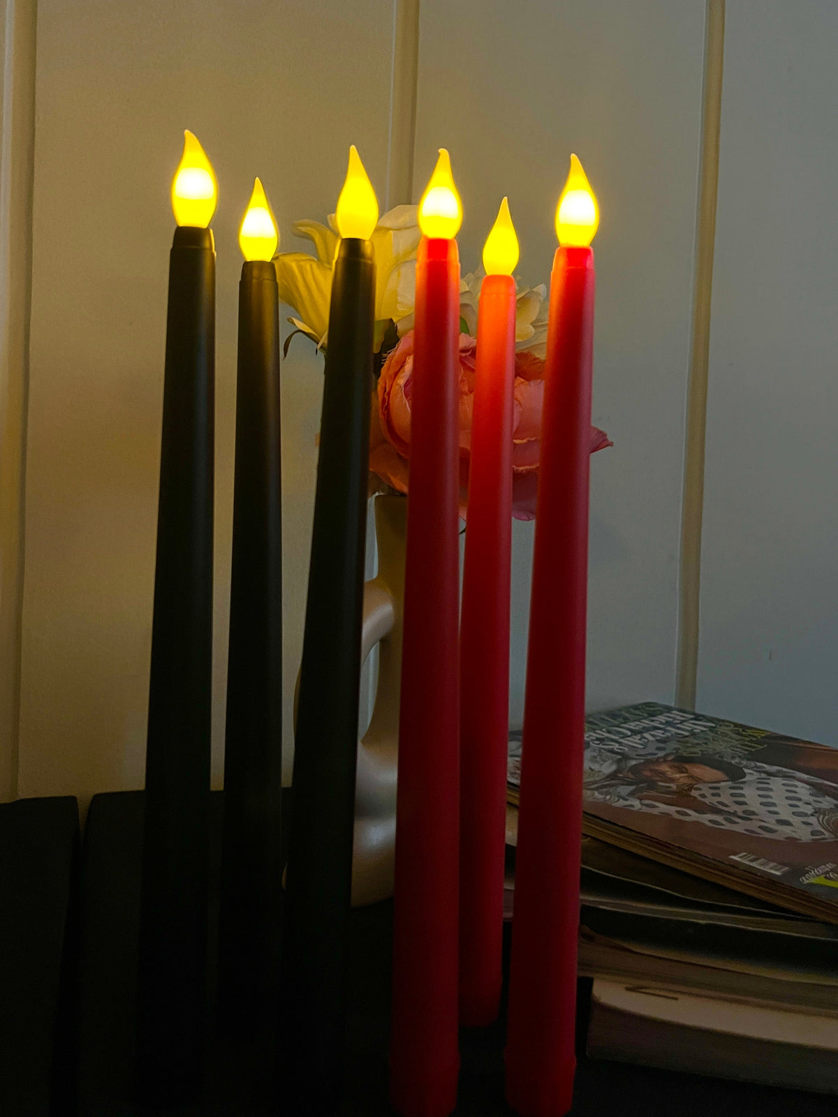 Tapered Candles Combo - Red and Black