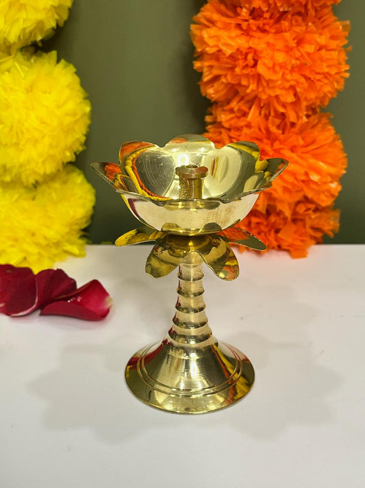 Lotus Brass Diya for Pooja